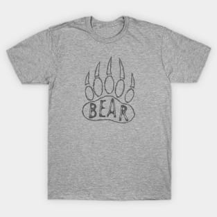 Black Bear Paw Print Drawing T-Shirt